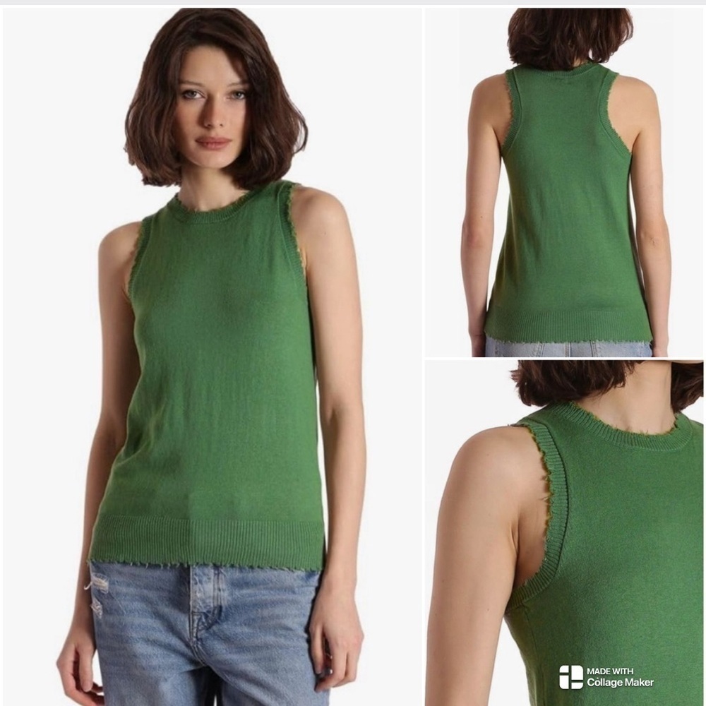 Minnie Rose cashmere and cotton frayed tank